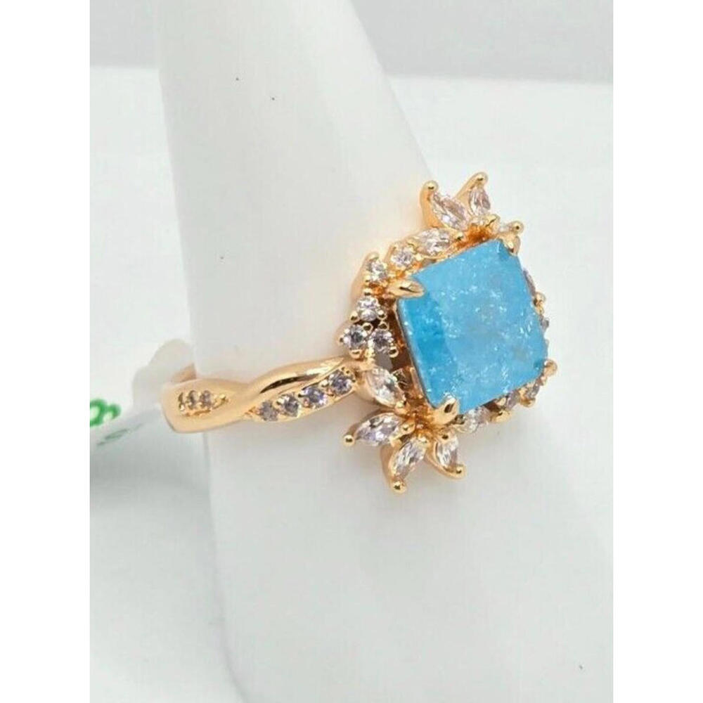 Bomb Party Ring ~ Lab Created Aquamarine Ice Crystal ~Pure Bliss ~ Size 8 - Picture 3 of 4